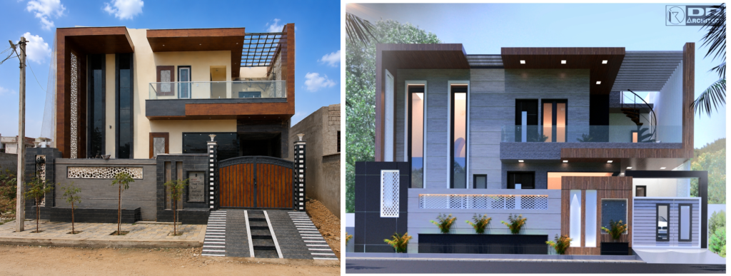 Modern residential house 3D design and completed project in Jobner, Jaipur by DR Architect