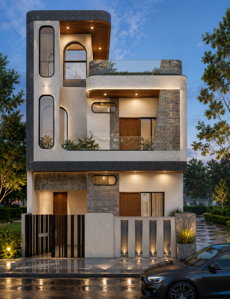 Modern luxury residential house elevation in Singhana, Narnaul, Haryana by DR Architect